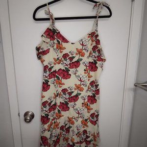 NWT Hayden Los Angeles Cream Red Floral High Low Ruffle Sleeveless Dress Size L